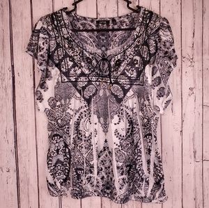 Apt 9 Boho Black & White Ladies Blouse Shirt Top